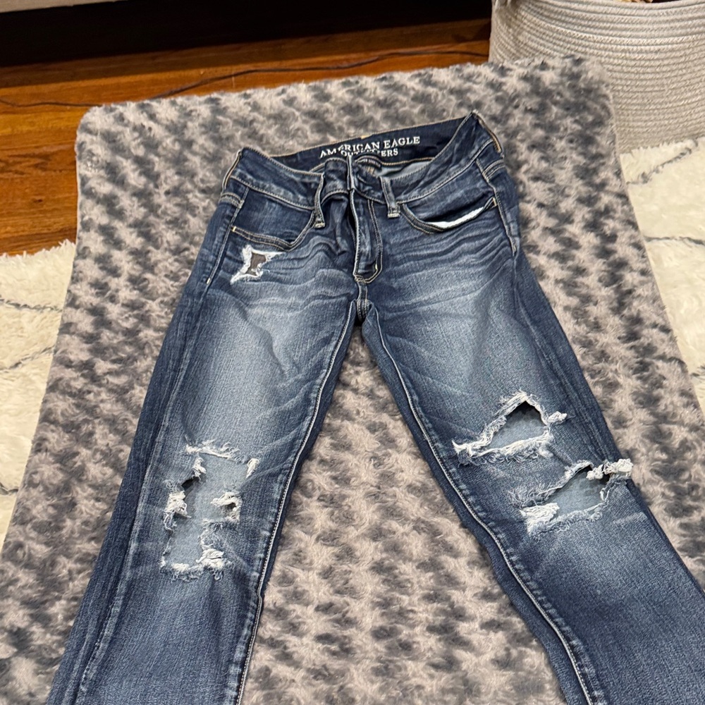 American Eagle Outfitters Women's Ripped Blue Skinny Jeans